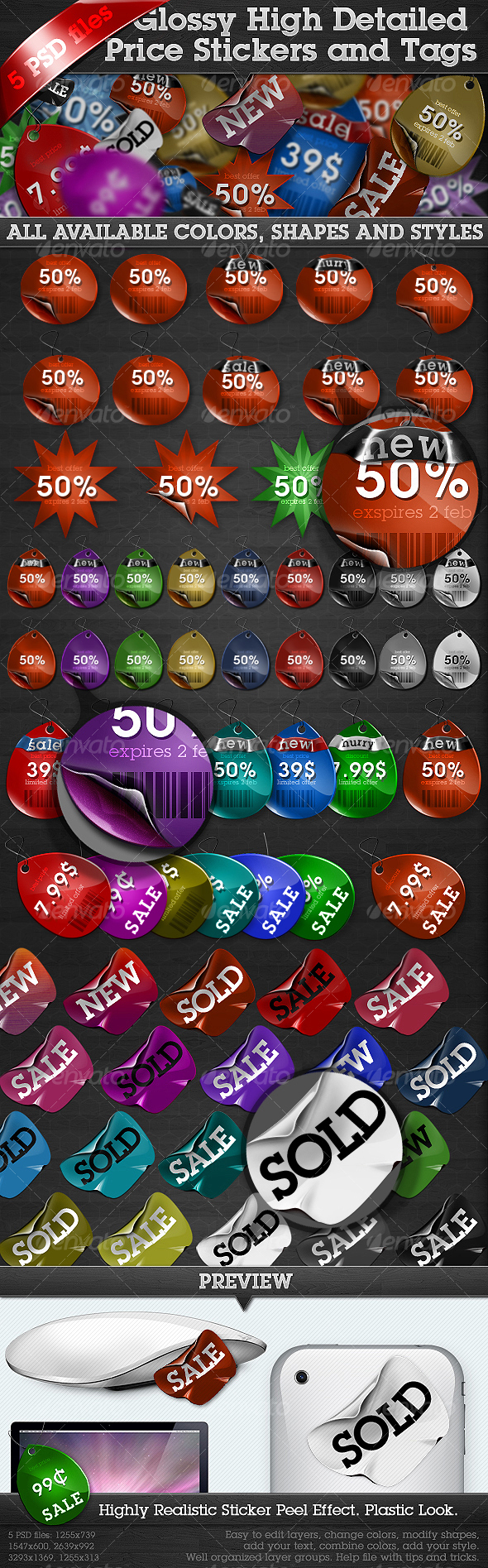 Glossy High Detailed Price Stickers and Tags - Miscellaneous Web Elements