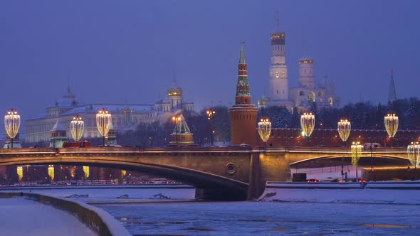 Russia, Moscow, view on Kremlin on a winter day.