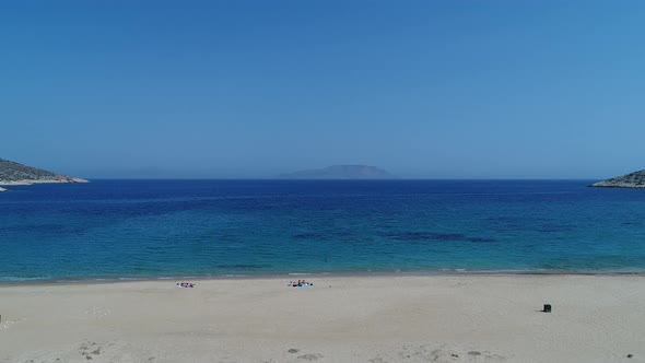 Mylopotas on the island of Ios in the Cyclades in Greece seen from the sky alt