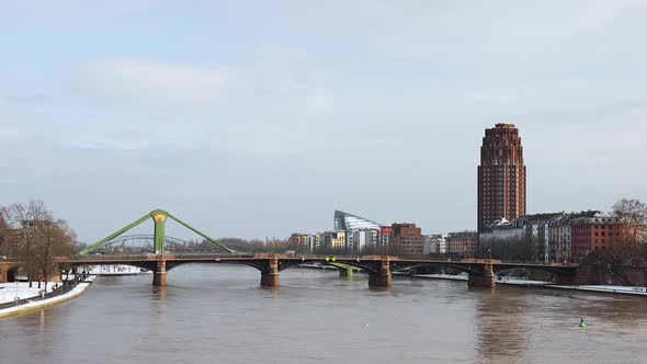 Lindner Hotel And Residence Main Plaza, Ignatz Bubis And Raftsman Bridge Over Main River In Winter A alt
