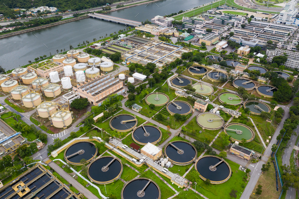 Sha Tin, Hong Kong 17 March 2019: Sewage treatment plant in Hong Kong Stock Photo by leungchopan