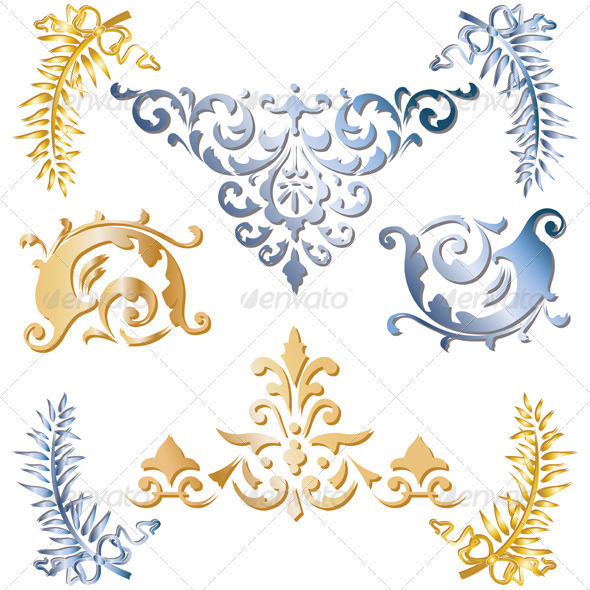 Gold and blue medieval ornaments - Flourishes / Swirls Decorative
