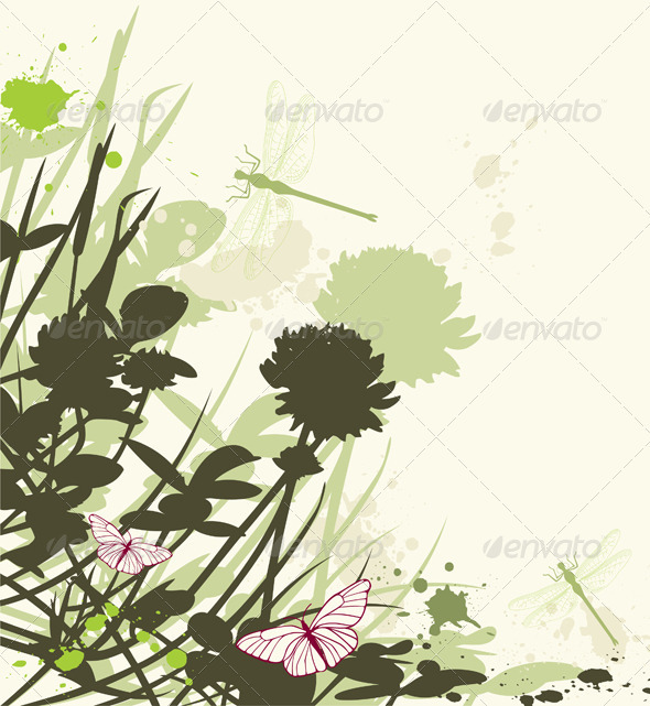 Green Floral Background with Clover - Flowers & Plants Nature