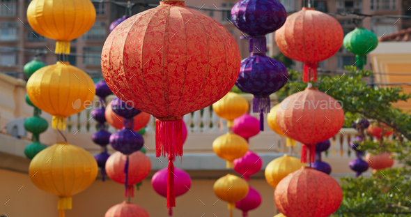 Chinese style lantern hanging at outdoor for decoration of the mid autumn festival
