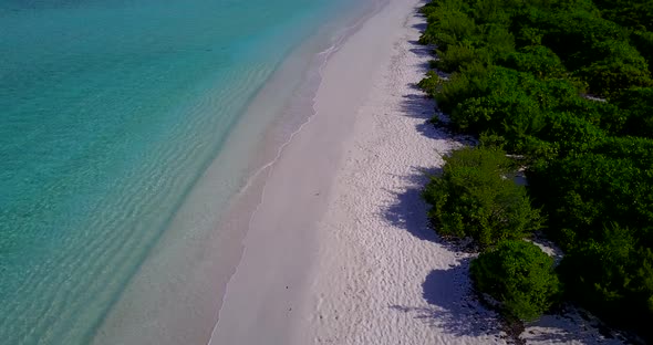 Wide angle above abstract view of a paradise sunny white sand beach and turquoise sea background in  alt