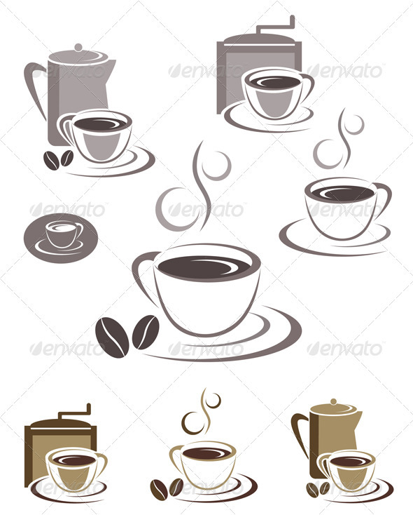 Coffee Cup Icons And Emblems Design Set