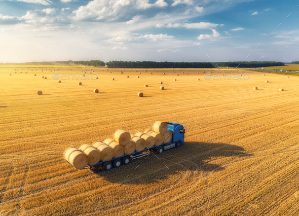 Aerial View Of Truck With Hay Bales Agricultural Machinery Stock Photo By Den Belitsky