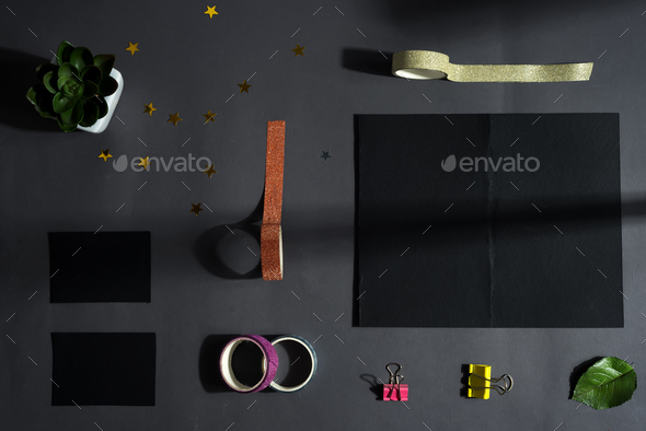 Mock-up black brochure and set for your creativity - Stock Photo - Images