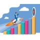 Successful Business Man Flying on Rocket on Graph, Vectors | GraphicRiver