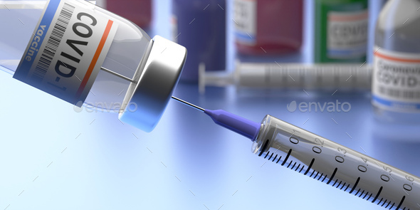Coronavirus Covid 19 Vaccination. Medical injection syringe and vial with vaccine - Stock Photo - Images
