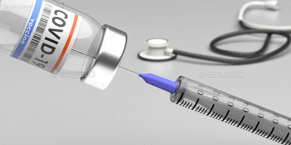 Coronavirus Covid 19 Vaccination. Medical injection syringe and vial with vaccine - Stock Photo - Images