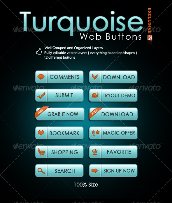 Turquoise Web Buttons - Buttons Web Elements