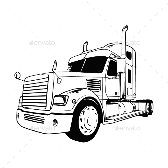 semi truck clipart black and white
