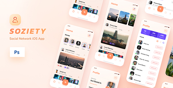 Download Soziety Social Network Ios App Design Psd Template By Peterdraw Themeforest