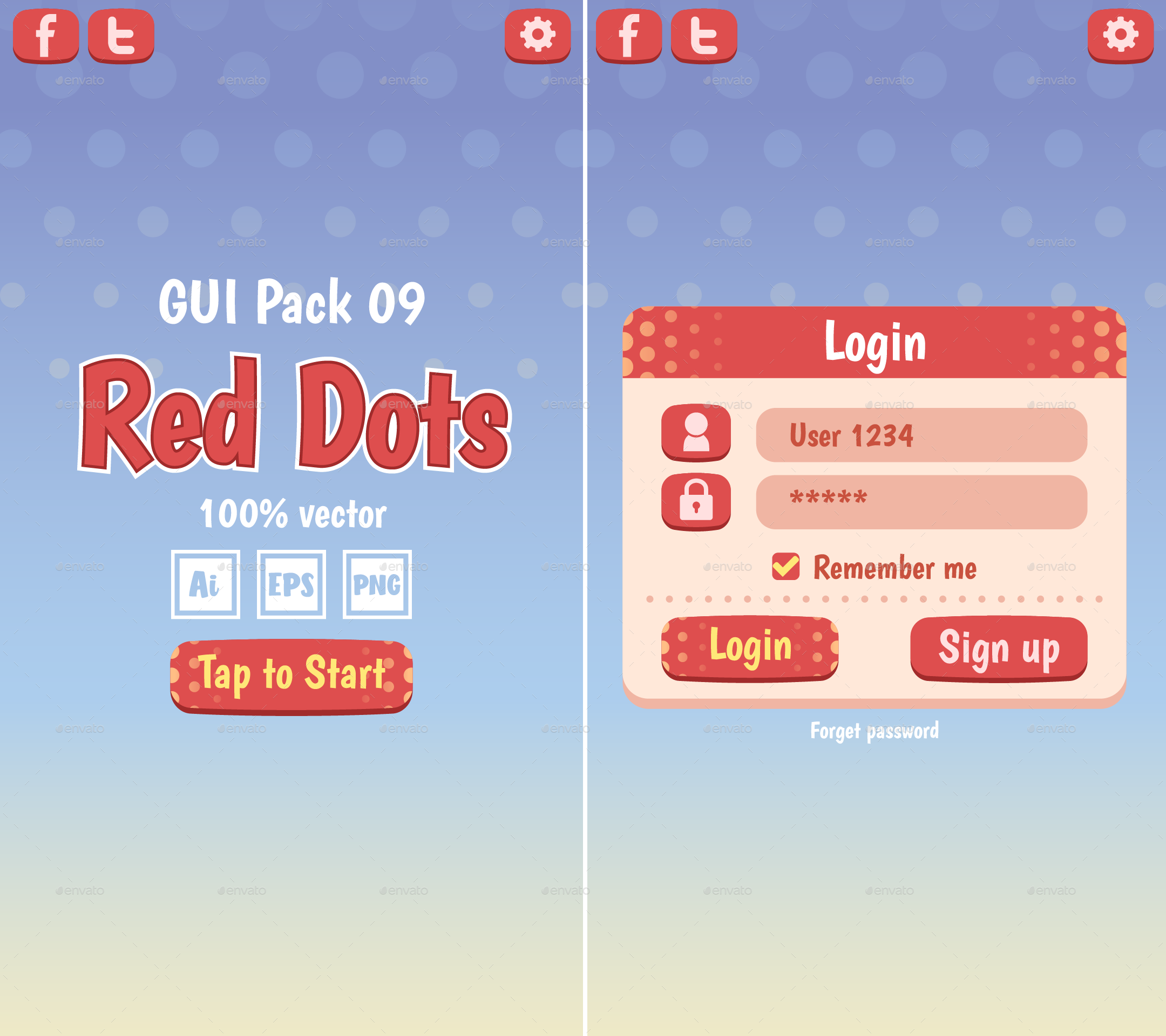 Red Dots Theme GUI Pack 09, Game Assets | GraphicRiver