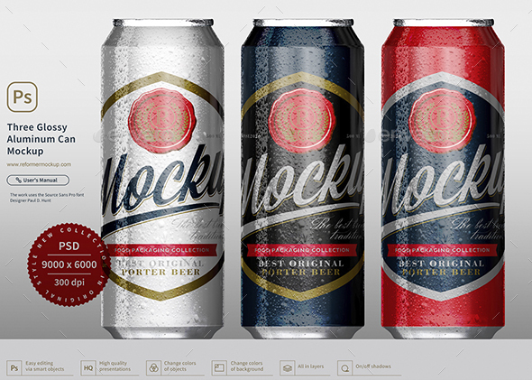 Download Three Glossy Aluminum Can Mockup By Reformer Graphicriver