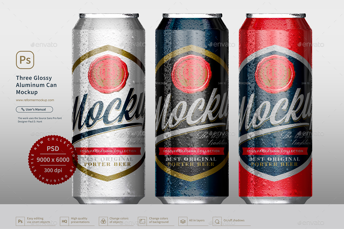 Download Three Glossy Aluminum Can Mockup By Reformer Graphicriver