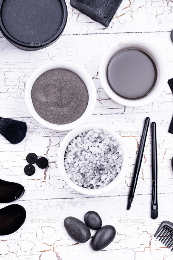 Set of black charcoal detox cosmetics