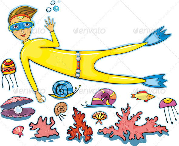 Diving Set Design Element - People Characters