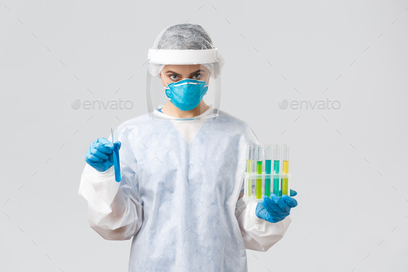 Covid-19, medical research, diagnosis, healthcare workers and quarantine concept. Doctor in personal - Stock Photo - Images