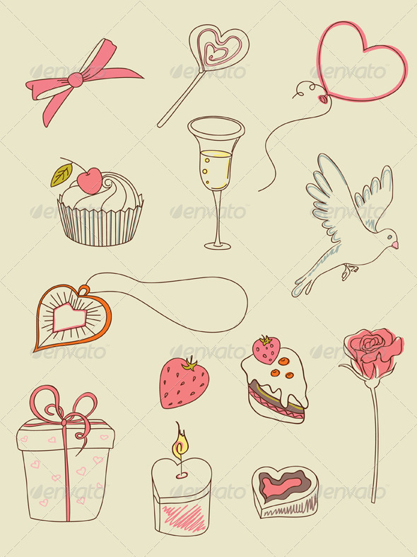Doodle Valentine's Day Icons - Valentines Seasons/Holidays