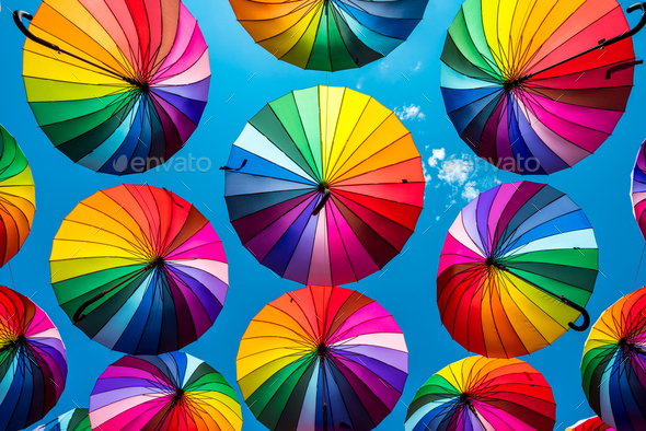Colorful umbrellas. rainbow umbrellas background