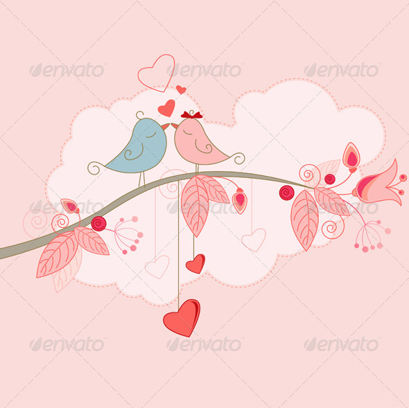 Valentine's Day Greeting Card with Birds - Valentines Seasons/Holidays