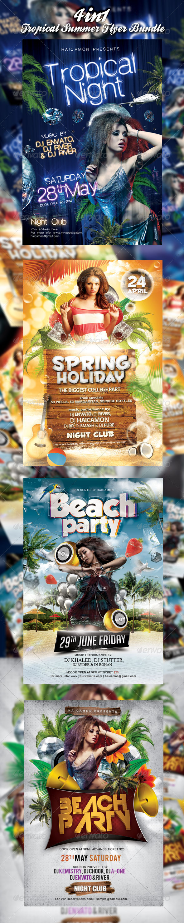 Tropical Summer Party Flyer Bundle - Events Flyers