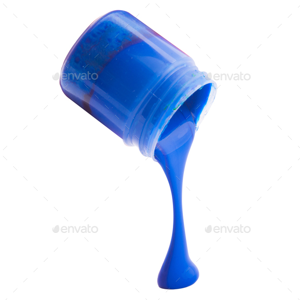 Blue paint and a jar isolated on white - Stock Photo - Images