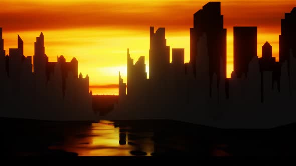 City Neon Orange Sky Background Loop alt