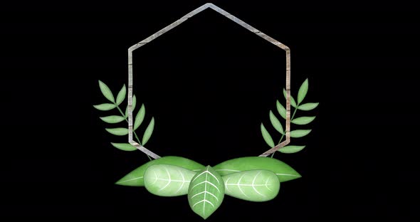 Stylized plant leaf frame with wooden edging with empty space alt