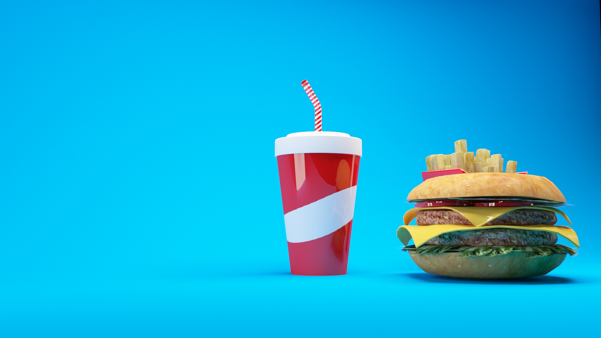 Realistic Hamburger with french fries and drink by sundaram92 | 3DOcean