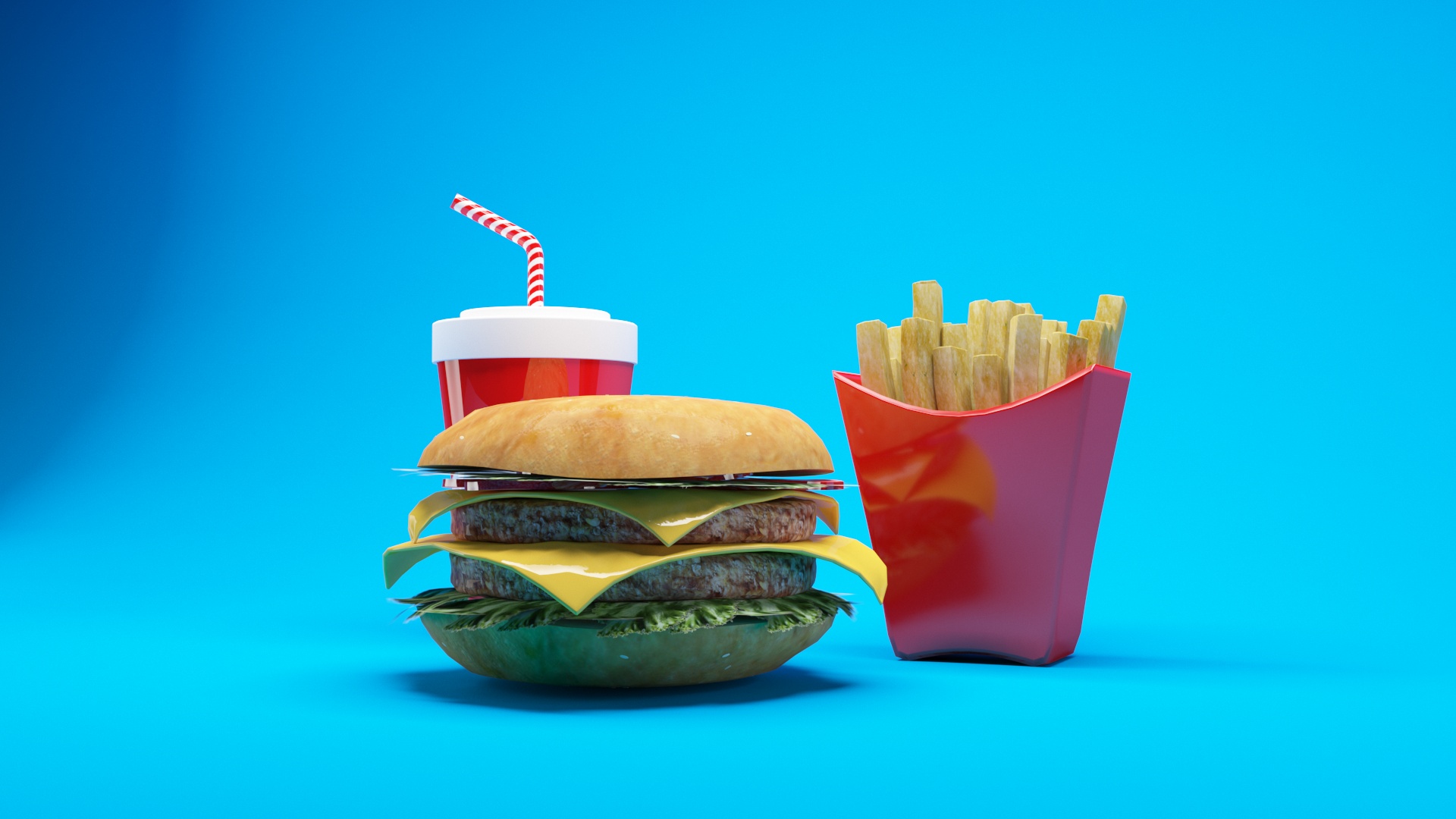 Realistic Hamburger with french fries and drink by sundaram92 | 3DOcean
