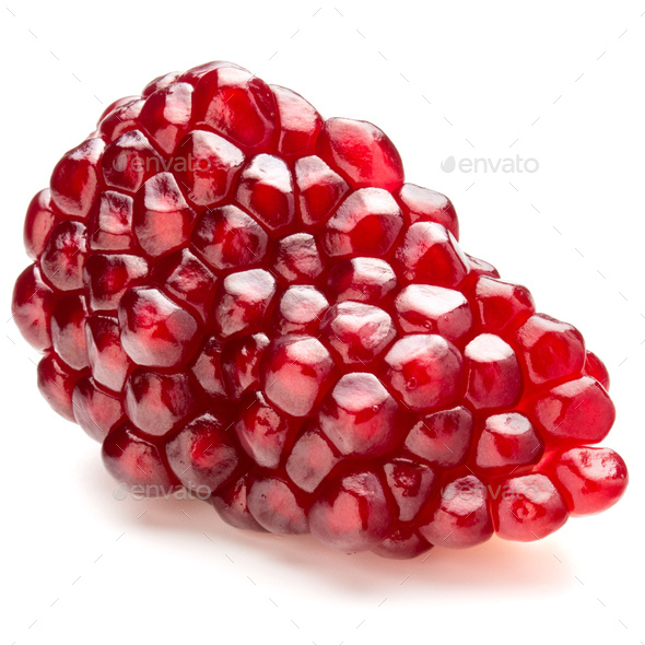 Ripe pomegranate fruit segment isolated on white background cutout - Stock Photo - Images