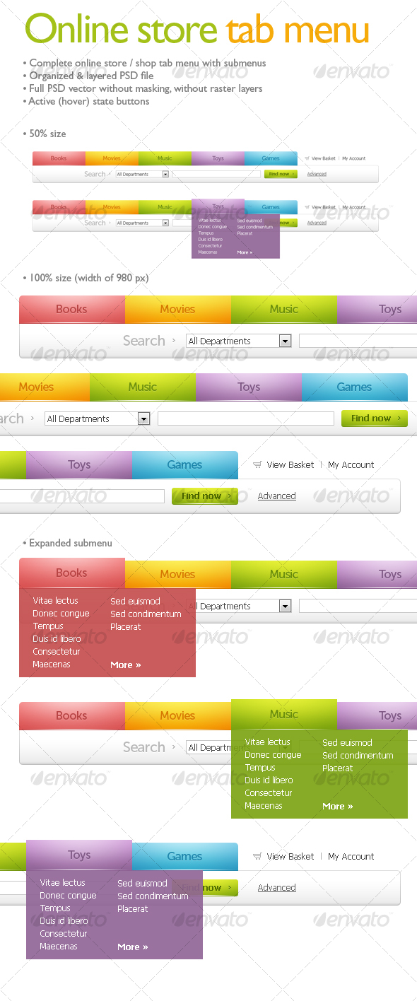 Online store / shop tab menu - Web Elements