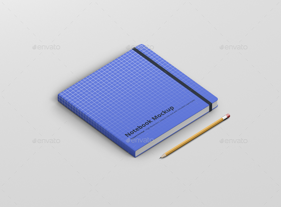 Overhead View of Simple Square Shape Notebook Mockup (FREE