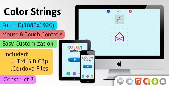 Color String - HTML5 Game (Construct 3 | C3p) - Puzzle Game str8face