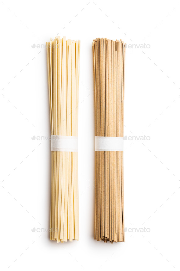Uncooked soba and udon noodles. Traditional Japanese noodles. Stock