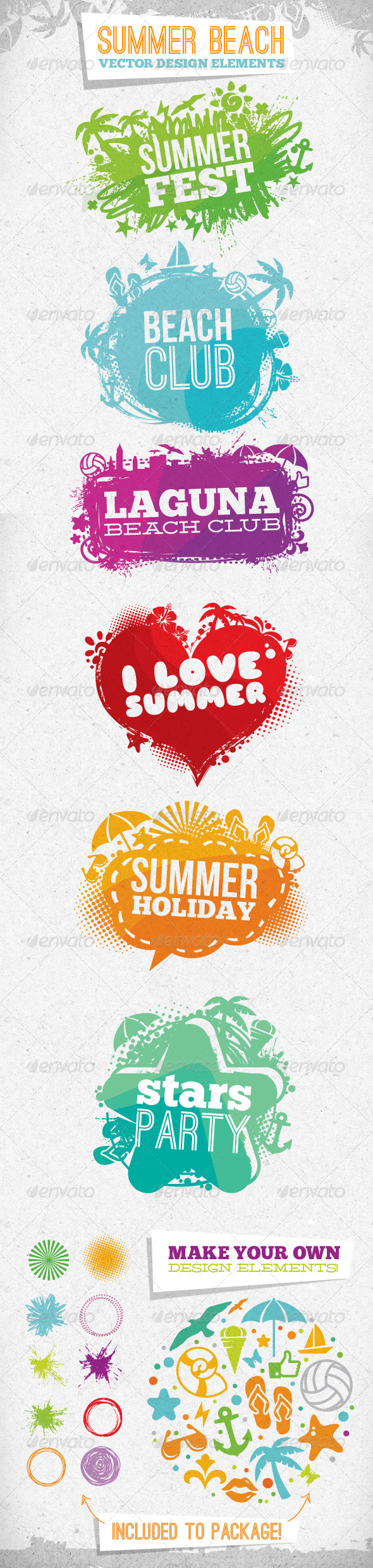Summer Beach Creative Vector Design Elements - Sports/Activity Conceptual