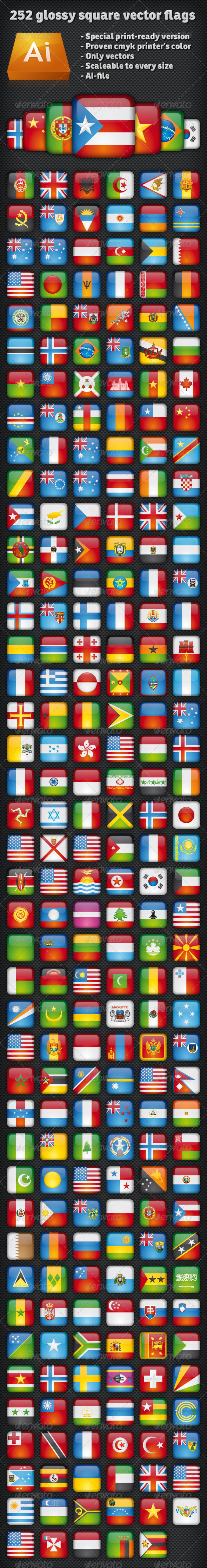 Ultimate 252 glossy square vector flags - Web Technology