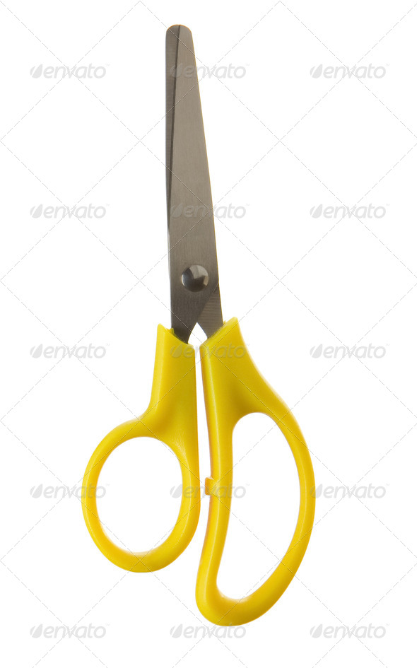 yellow scissors isolated on white - Stock Photo - Images