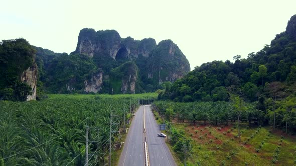 Aerial Shot of People Driving Motorbikes on a Road Krabi Thailand alt