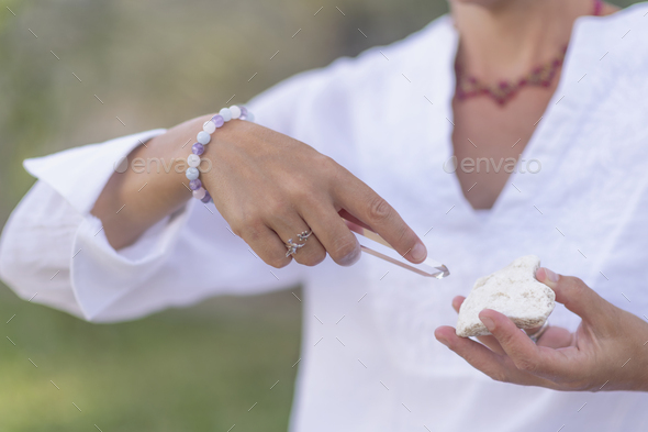 Manifesting Abundance, Mindful Meditation with Crystals - Stock Photo - Images