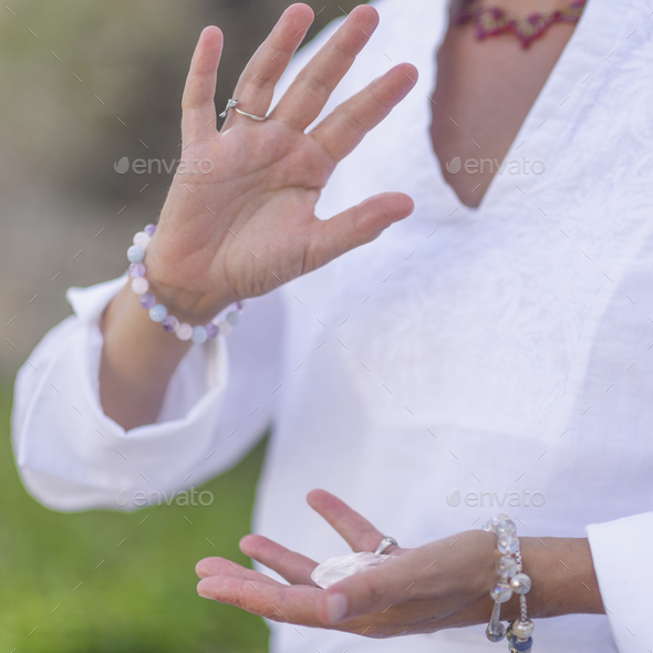 Manifesting Abundance, Mindful Meditation with Crystals - Stock Photo - Images