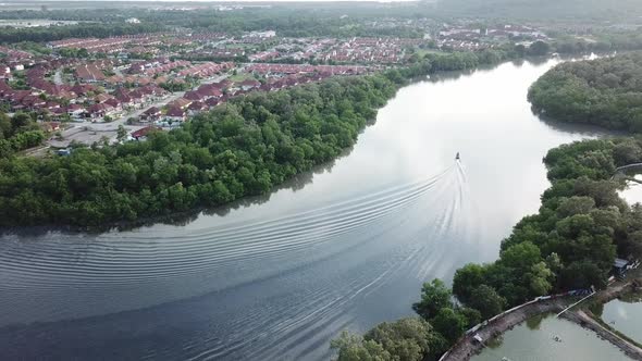 Aerial boat go out fishing at Batu Kawan alt