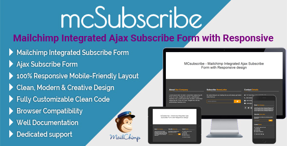 MCsubscribe - Mailchimp Integrated Ajax Subscribe Form with Responsive design