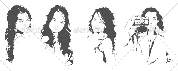 Beautiful Young Girl, Vector Portrait - People Characters