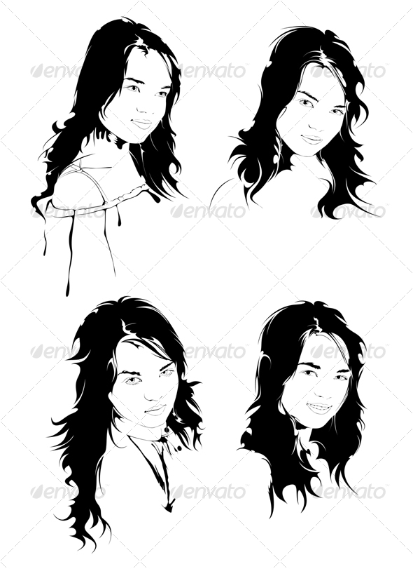 Beautiful Young Girl, Vector Portrait - People Characters