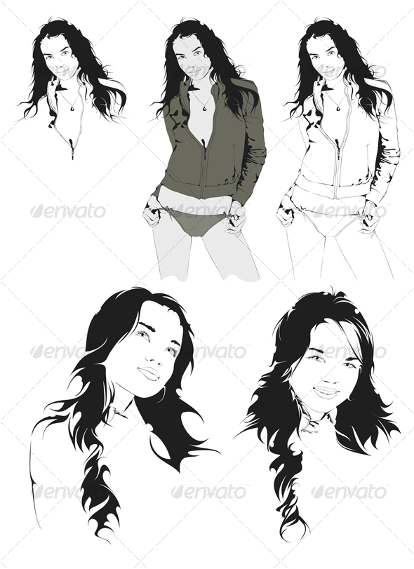 Beautiful Young Girl, Vector Portrait - People Characters