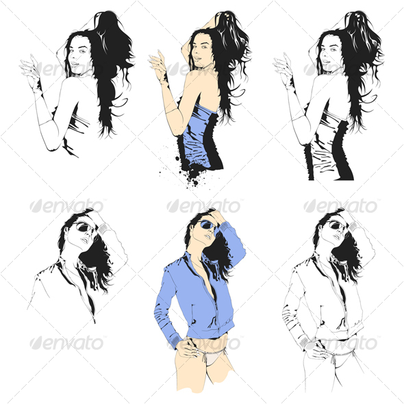 Beautiful Young Girl, Vector Portrait - People Characters